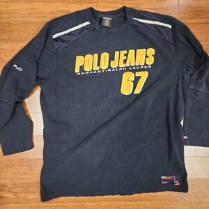 Ralph Lauren Polo Jean RL 67 Rugby Long Sleeve Shirt Mens L Blue Vtg Made in USA